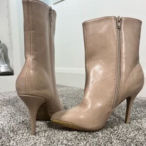 Cream Faux Leather Booties